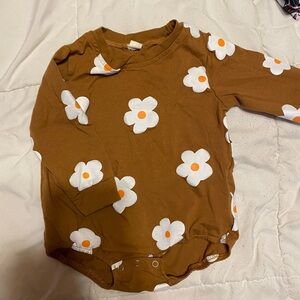 Brown Floral Baby Bodysuit with White & Orange Daisy Print